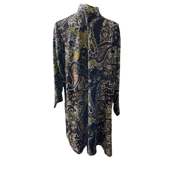 Susan Graver Size 2XP Knit Open Cardigan Brown Green Paisley Floral Resort - Picture 2 of 5